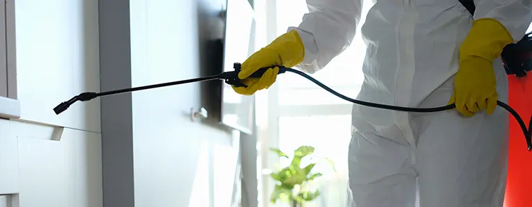 Worker spraying down surface