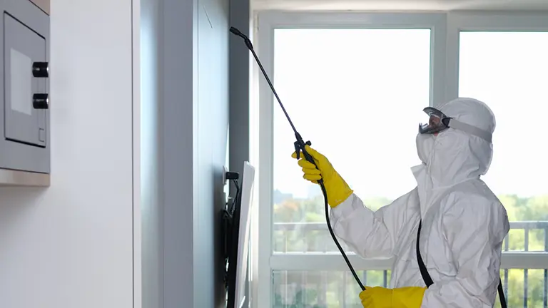Worker cleaning room