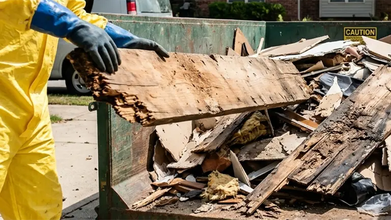 Worker disposing of wood